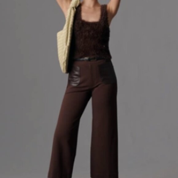 MAEVE The Colette Standard Cropped Wide-Leg Brown Pants With Faux-Leather Pocket - Picture 6 of 6